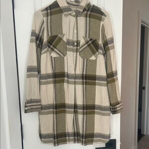 Old Navy Plaid Shirt Dress - Green and Cream